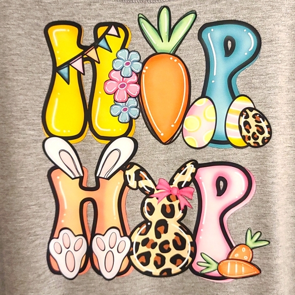 EASTER T-SHIRT - says Hip Hop, size M-L grey scoop neckline NWT - Picture 2 of 5